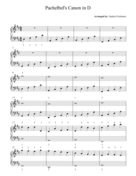 Pachelbels Canon In D Easy Piano Sheet Music