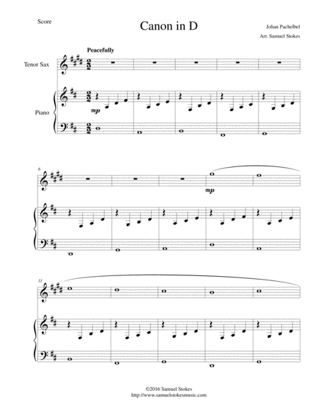 Free Sheet Music Pachelbels Canon In D For Bb Tenor Saxophone And Piano