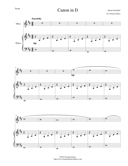Free Sheet Music Pachelbels Canon In D For Oboe And Piano