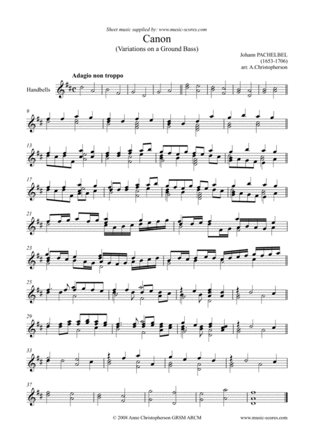 Pachelbels Canon In D Major Handbells Sheet Music