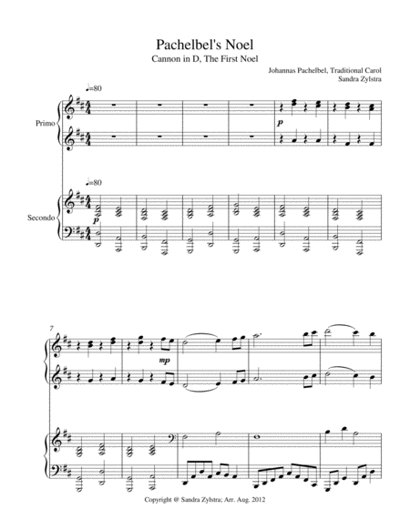 Free Sheet Music Pachelbels Noel 1 Piano 4 Hands Duet