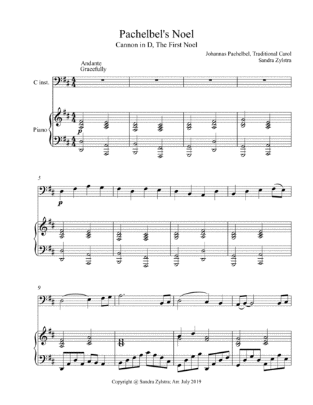 Free Sheet Music Pachelbels Noel Bass C Instrument Solo