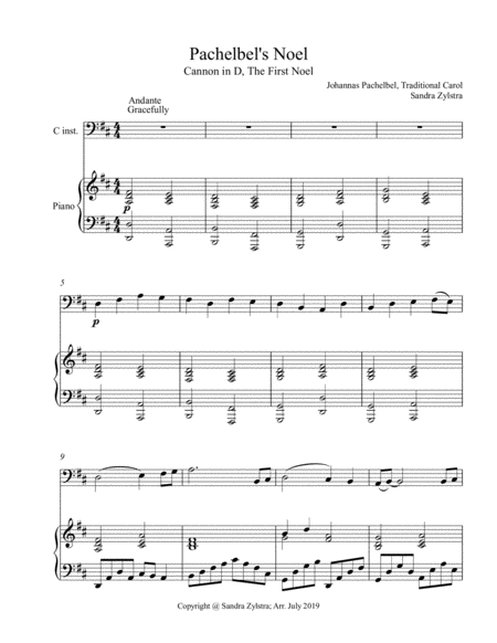 Pachelbels Noel Bass C Instrument Solo Sheet Music