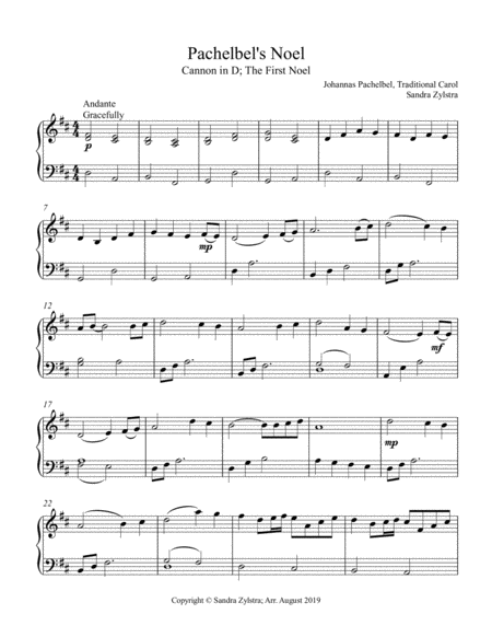 Free Sheet Music Pachelbels Noel Early Intermediate Piano Solo