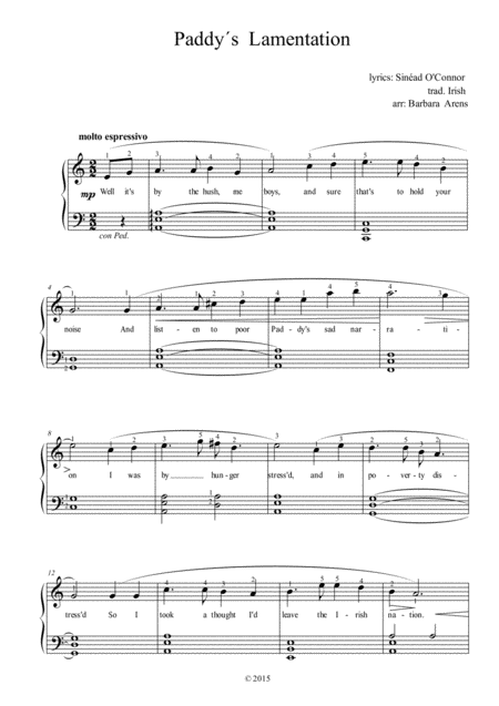 Paddys Lamentation With Lyrics And Fingerings Sheet Music