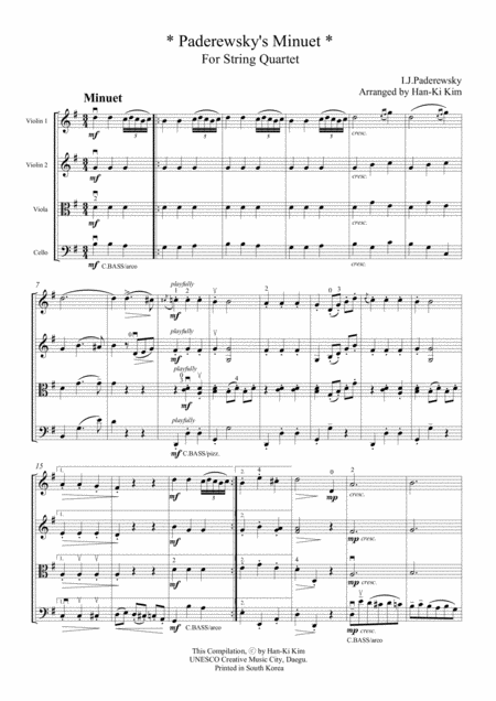 Free Sheet Music Paderewskys Minuet For String Quartet