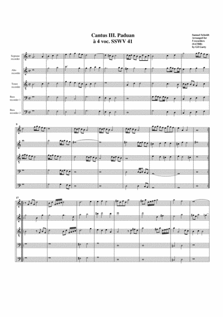 Paduan No 3 Sswv 41 Arrangement For 5 Recorders Sheet Music