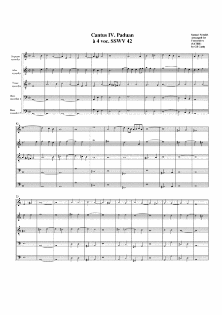 Paduan No 4 Sswv 42 Arrangement For 5 Recorders Sheet Music