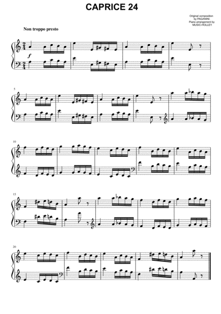 Paganini Caprice 24 Easy Piano Sheet Music