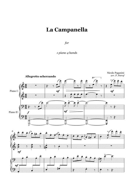 Free Sheet Music Paganini La Campanella 1 Piano 4 Hands Score And Parts