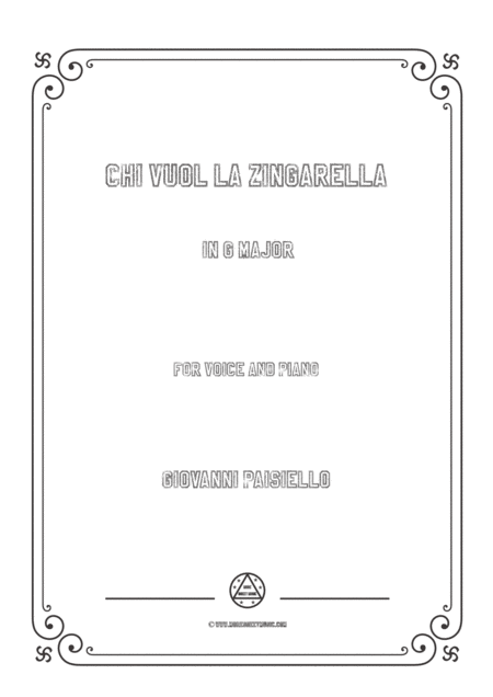 Paisiello Chi Vuol La Zingarella In G Major For Voice And Piano Sheet Music