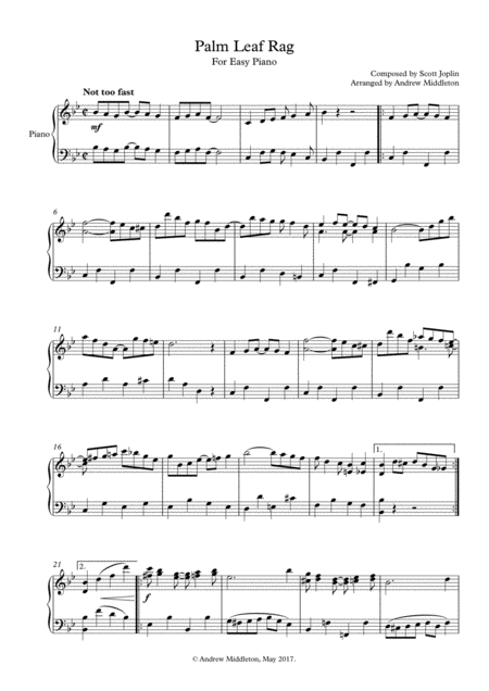 Palm Leaf Rag For Easy Piano Sheet Music