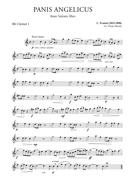 Panis Angelicus For Clarinet Quartet Sheet Music