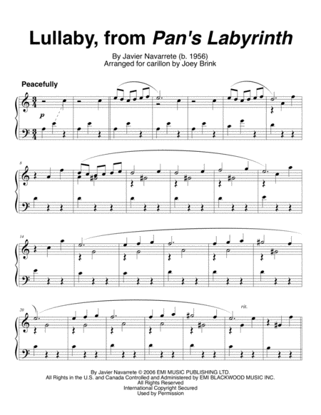 Pans Labyrinth Lullaby For Carillon Sheet Music