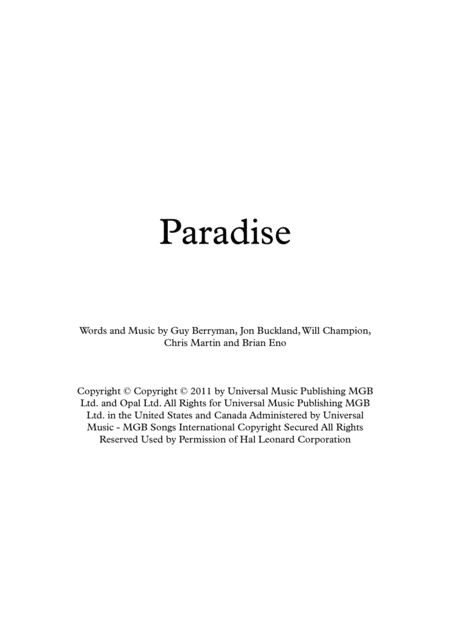 Paradise By Coldplay For Flute Alto Sax Tenor Sax And Trombone Sheet Music