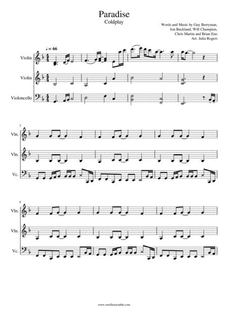 Paradise String Trio 2 Violins Cello Sheet Music