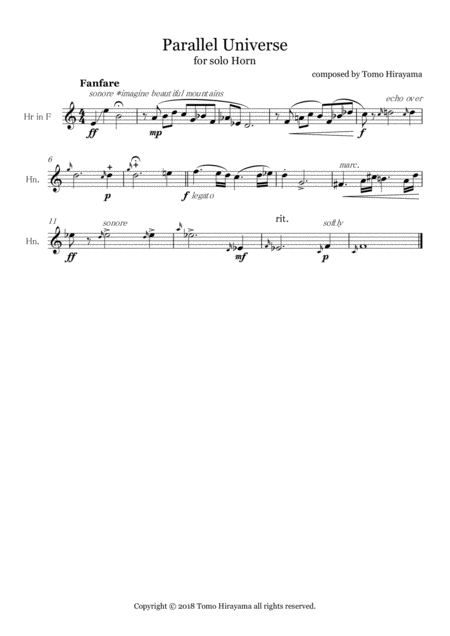 Free Sheet Music Parallel Universe For Solo Horn