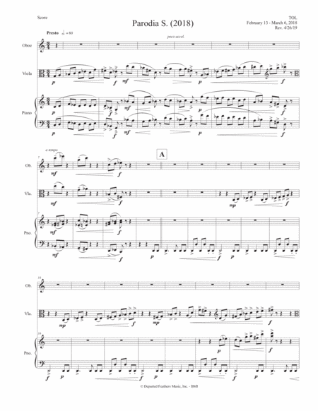 Parodia Schumanniana 2018 For Oboe Viola And Piano Sheet Music