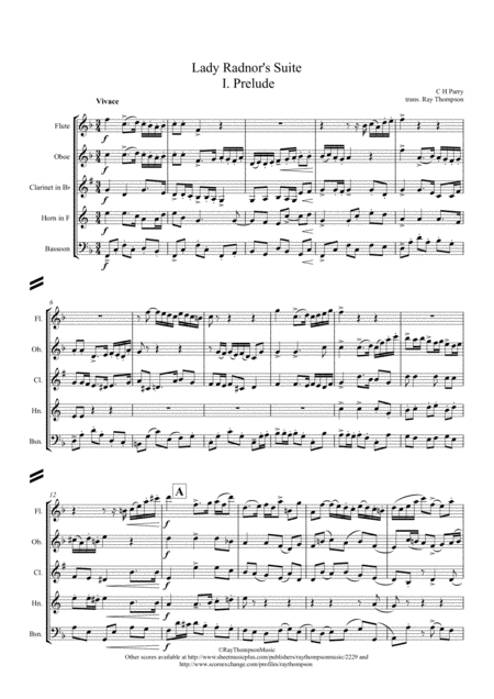 Parry Lady Radnors Suite I Prelude Wind Quintet Sheet Music
