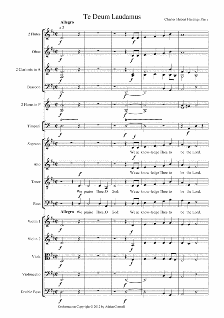 Free Sheet Music Parry Te Deum Orchestrated By Adrian Connell Full Score