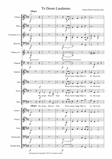 Parry Te Deum Orchestrated By Adrian Connell Full Score Sheet Music