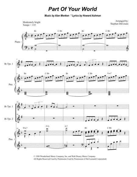 Free Sheet Music Part Of Your World Duet For Bb Trumpet