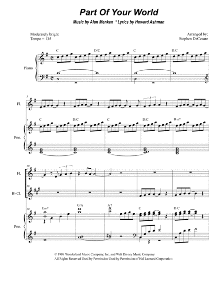 Part Of Your World Duet For Flute And Bb Clarinet Sheet Music