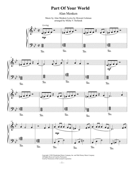 Part Of Your World Easy Piano Sheet Music