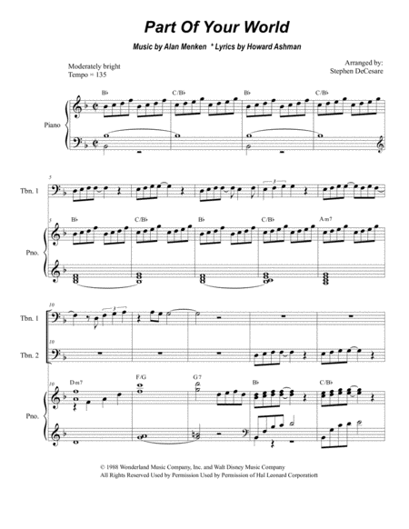 Part Of Your World Trombone Duet Sheet Music