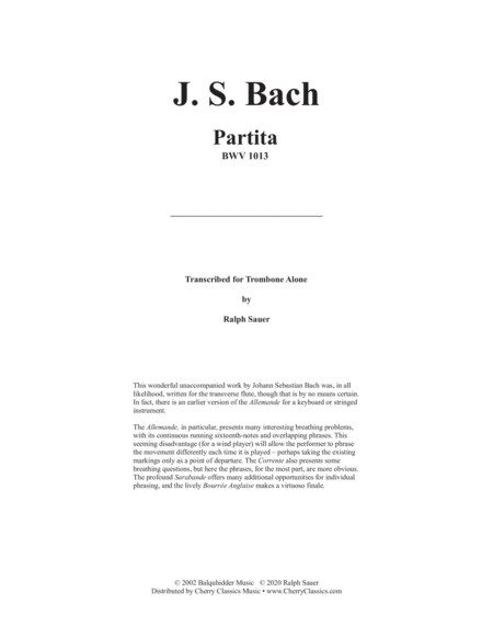 Partita Bwv 1013 For Trombone Alone Sheet Music