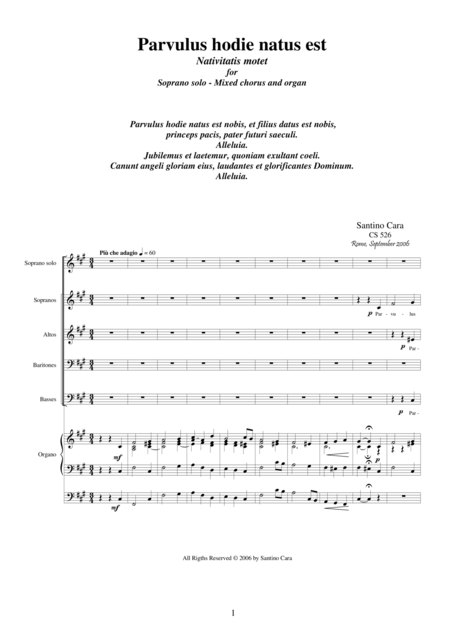 Free Sheet Music Parvulus Hodie Natus Est Christmas Motet For Soprano Solo Mixed Choir And Organ