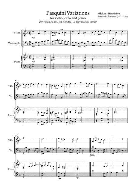 Pasquini Grand Partita For Violin Cello And Piano Sheet Music