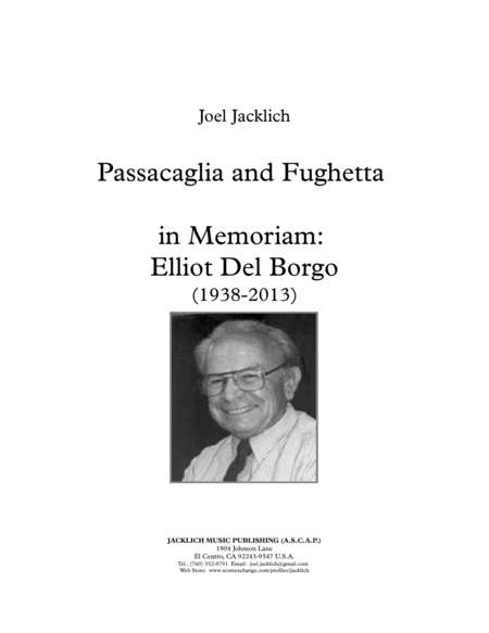 Passacaglia And Fughetta In Memoriam Elliot Del Borgo 1938 2013 Sheet Music