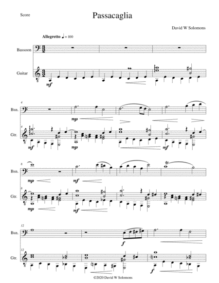 Passacaglia For Bassoon And Guitar Sheet Music