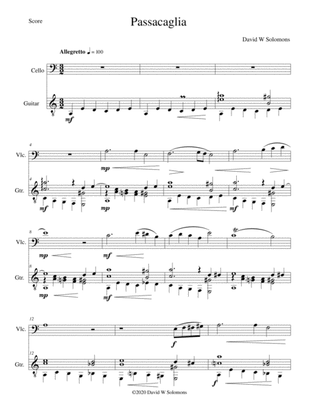 Passacaglia For Cello And Guitar Sheet Music