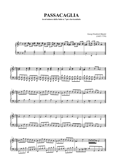 Passacaglia G F Handel Sheet Music