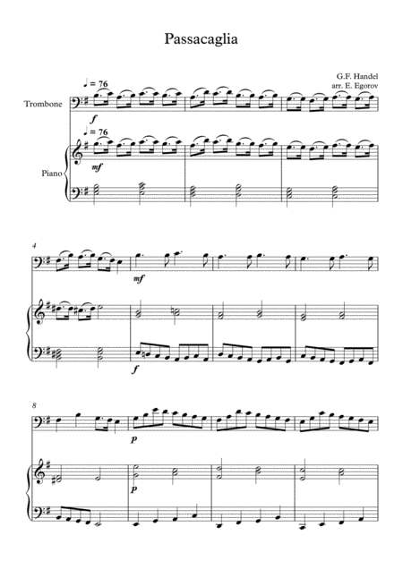 Passacaglia Handel Halvorsen For Trombone Piano Sheet Music