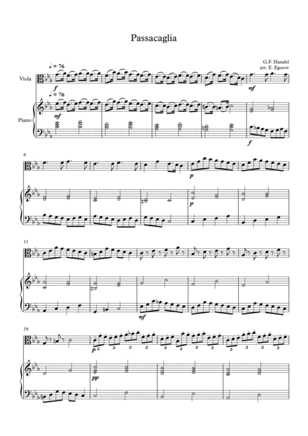 Free Sheet Music Passacaglia Handel Halvorsen For Viola Piano