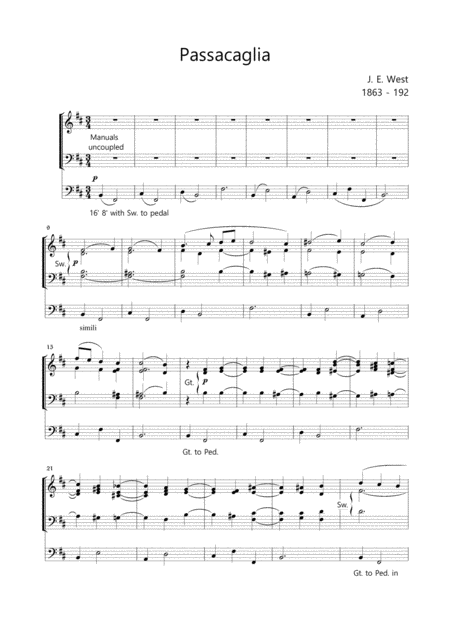 Passacaglia West For Organ 3 Staff Sheet Music