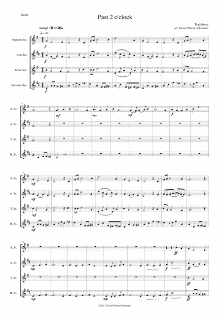 Past 2 O Clock For Saxophone Quartet Sheet Music