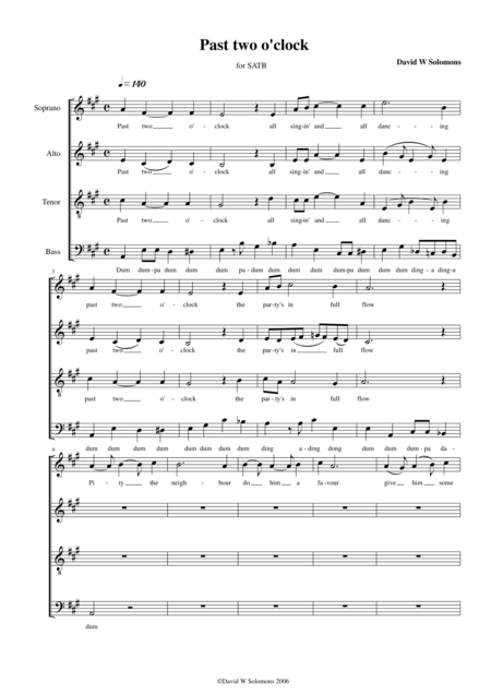 Past Two O Clock For Mixed Voice Choir Satb Sheet Music