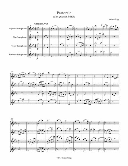 Free Sheet Music Pastorale Sax Quartet Satb