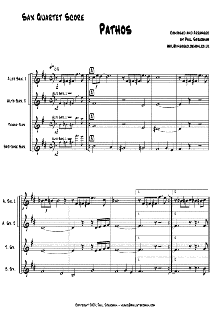 Free Sheet Music Pathos An Orginal Ballad For Sax Aatb Quartet