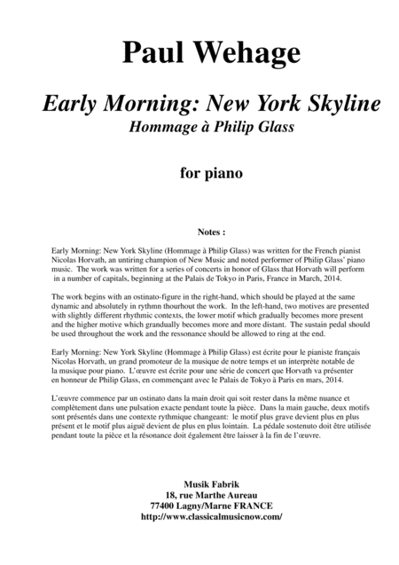 Paul Wehage Early Morning New York Skyline Sheet Music