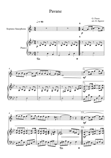 Pavane Gabriel Faure For Soprano Saxophone Piano Sheet Music