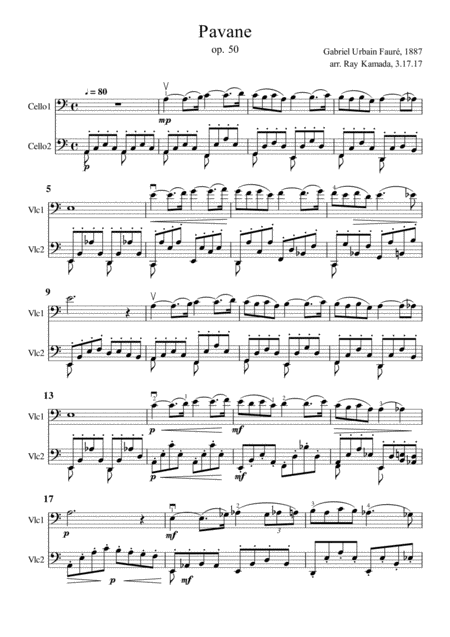 Pavane Gabriel Faure Op 50 For Cello Duet Sheet Music