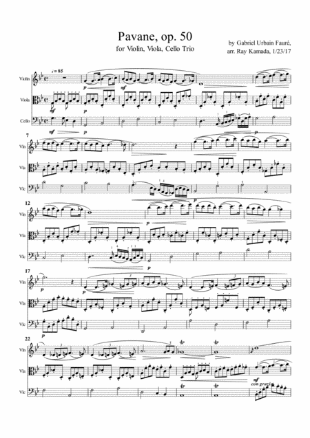 Pavane Gabriel Faure Op 50 For Violin Viola Cello Trio Sheet Music