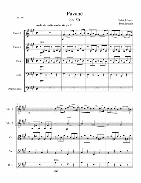 Pavane Op 50 By Gabriel Faure Arranged For String Orchestra Sheet Music