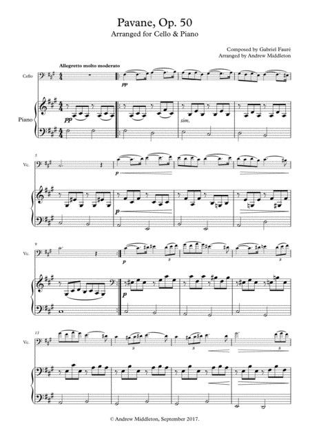 Pavane Op 50 For Cello And Piano Sheet Music