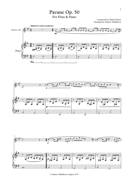 Pavane Op 50 For Clarinet And Piano Sheet Music